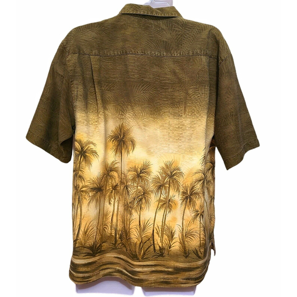 Tommy Bahama Men's Silk Palms Hawaiian Shirt Size M Golden Green Tropical Summer - Picture 2 of 12